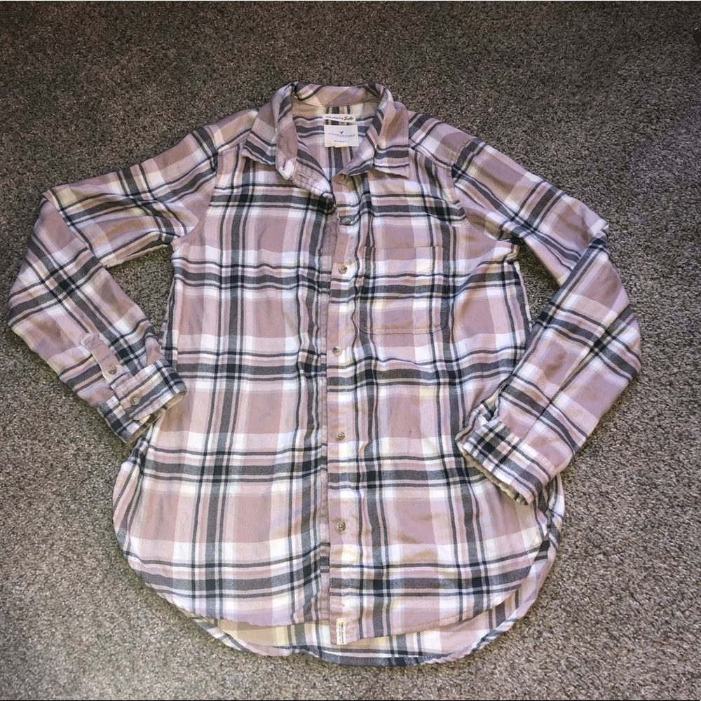 NWOT American Eagle boyfriend flannel pink gray